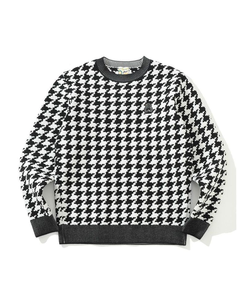 Dogtooth Textured Crewneck Sweater M high quality