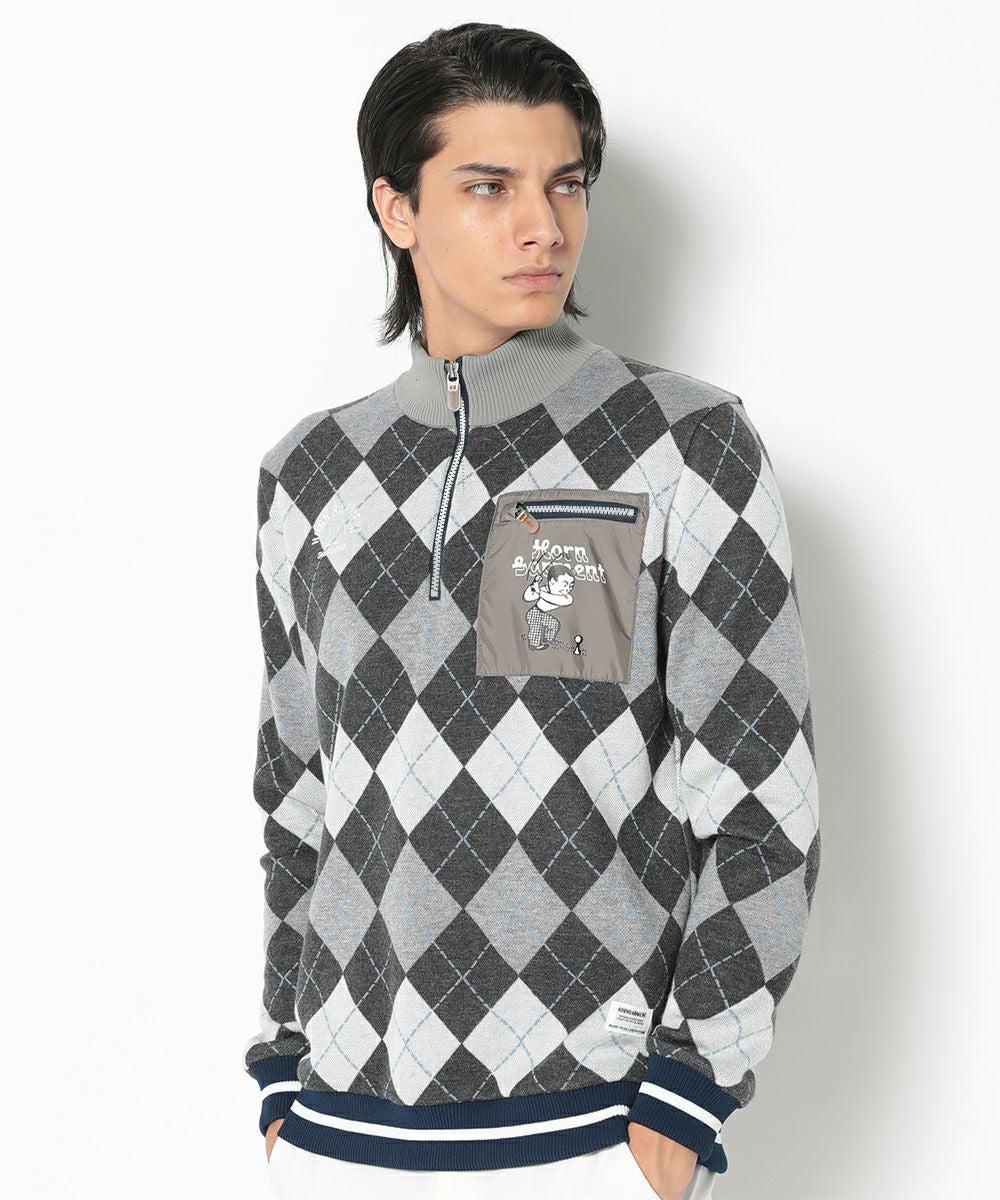 Swing Bobby Windproof Argyle Knit Bomber | MEN