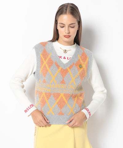 Glam Argyle Knit Vest | WOMEN