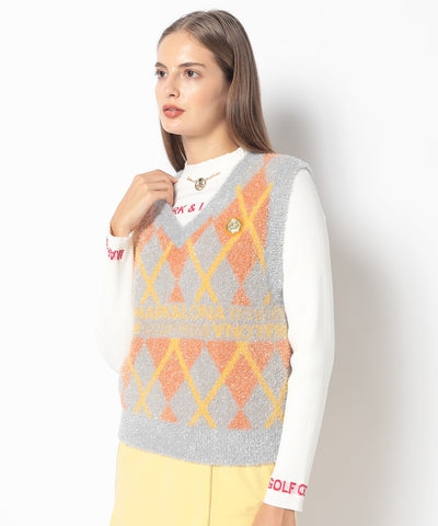 Glam Argyle Knit Vest | WOMEN