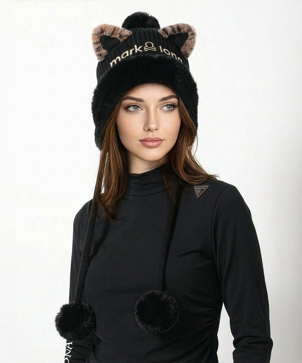 Furry Cat Leopard Beanie | WOMEN