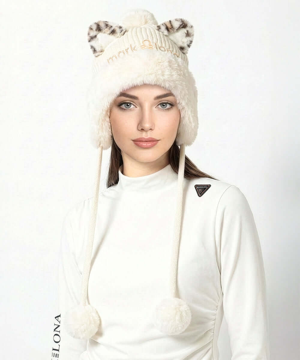 Furry Cat Leopard Beanie | WOMEN